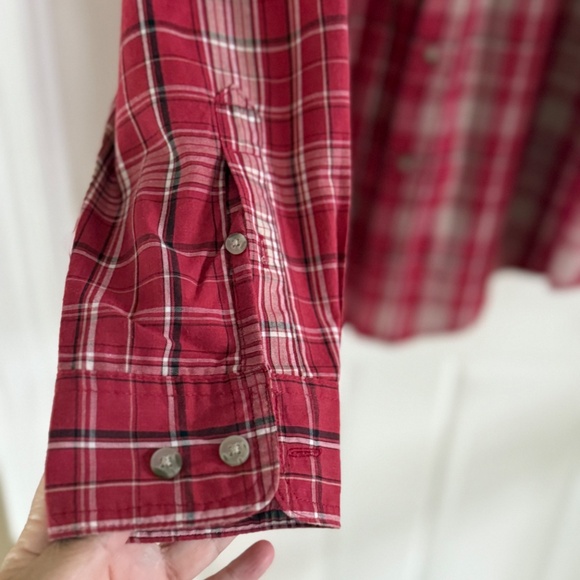 Men's Wrangler Rugged Wear Shirt Button Down Long Sleeve Red Plaid XL - Picture 3 of 6
